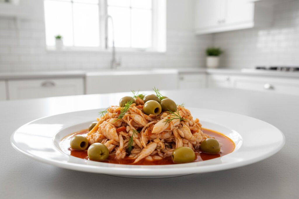 Bacalao Noruego en jitomate con aceitunas y papas
