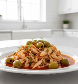 Bacalao Noruego en jitomate con aceitunas y papas