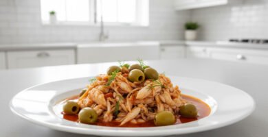 Bacalao Noruego en jitomate con aceitunas y papas